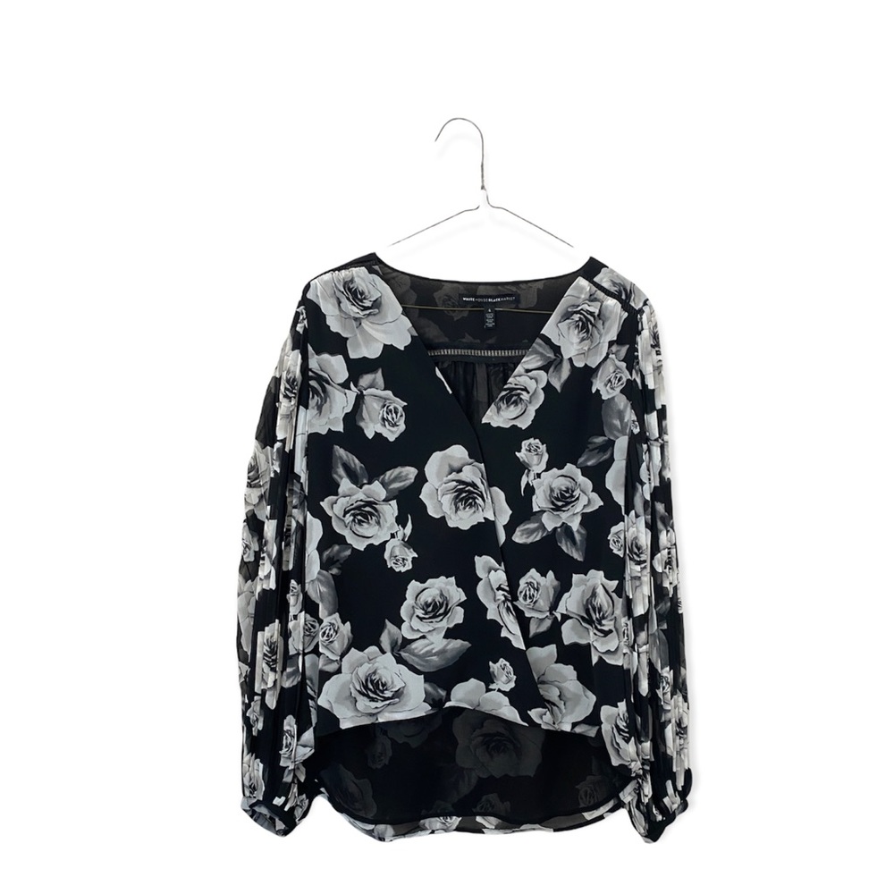White House black market black floral blouse